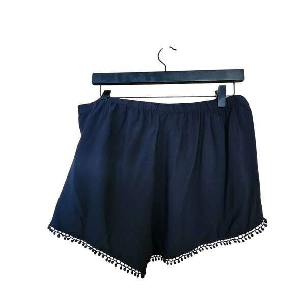 Black Pom-Pom Trim Elastic Waist Shorts By Express Womens size L - Picture 2 of 3